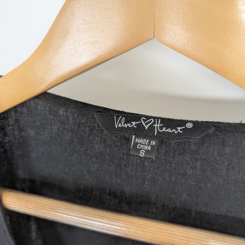 Velvet Heart Black Linen V-Neck Belted Midi Dress Size Small - Picture 4 of 7